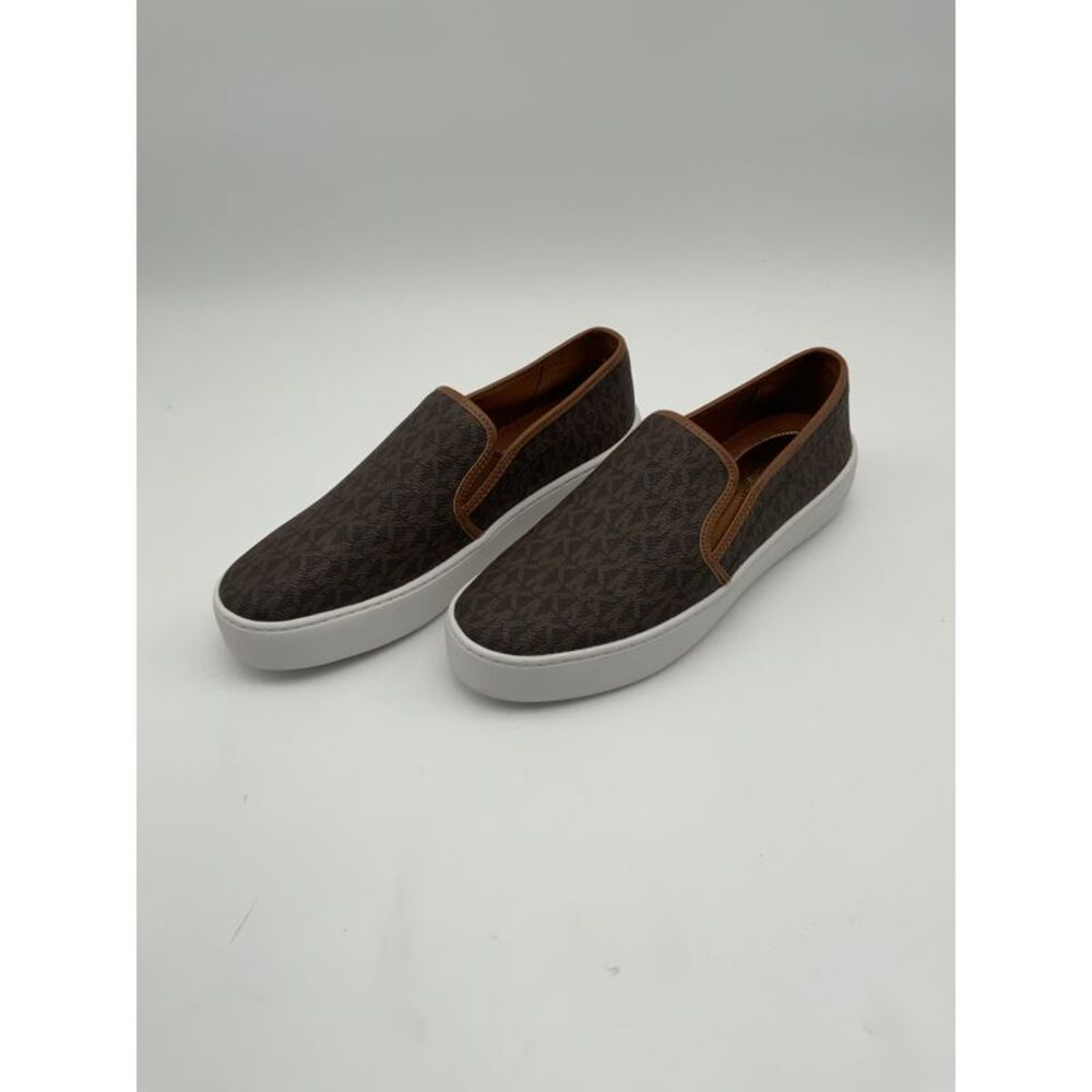 Michael Kors Brown Monogram Slip-On Sneakers with White Soles